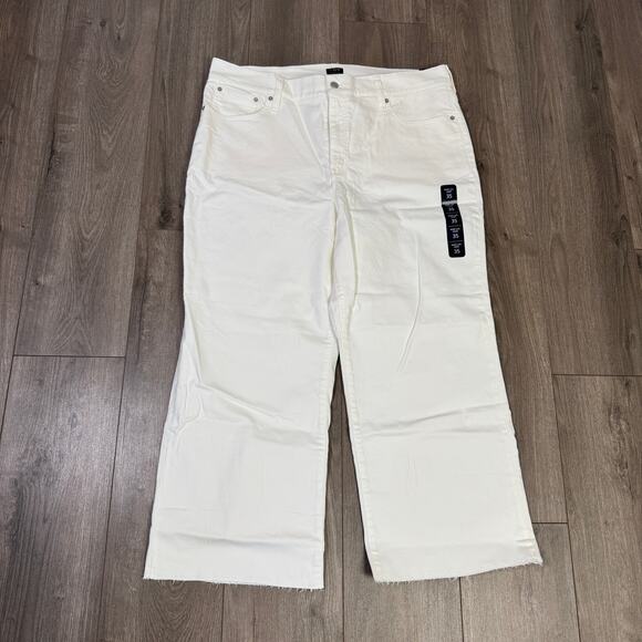 J.Crew Wide-Leg Cropped Jean WMNS 35 White Denim Hi-Rise All-Day Stretch Raw Hem - Picture 3 of 8